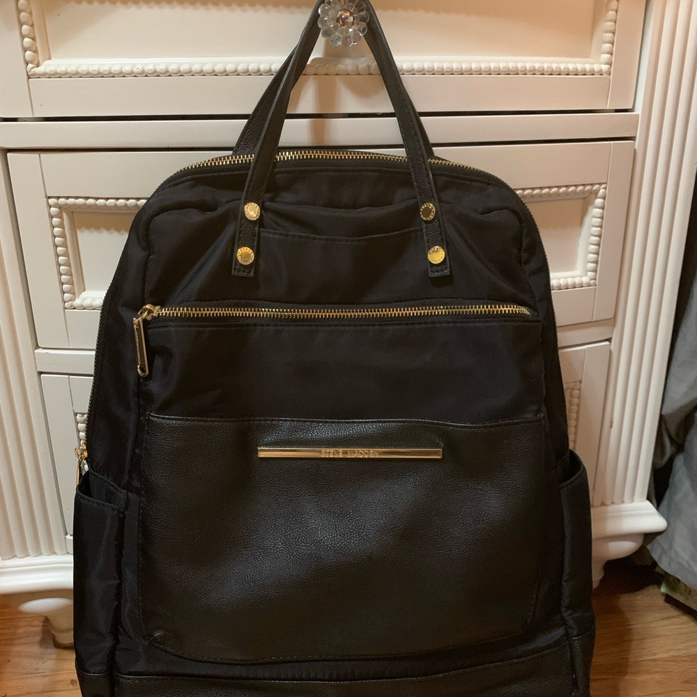 Steve Madden Classy Chic Black and Gold Backpack - Picture 2 of 6
